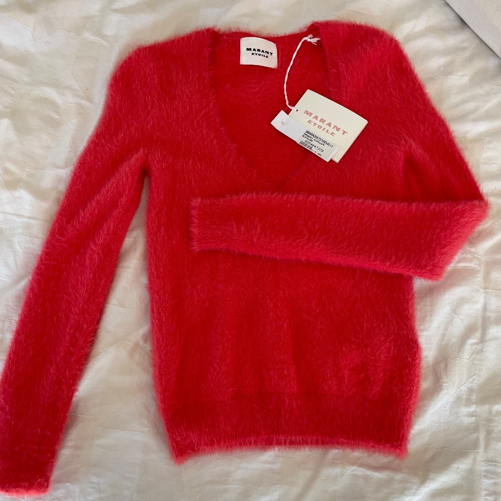 COPY - Isabella Marant, midweight fuzzy knit 100% Polymide “Oslo Pullover” Coral